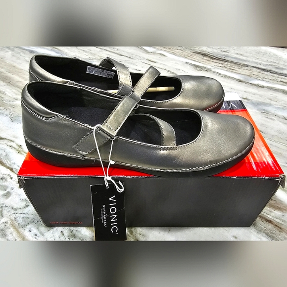 NWT Women's Vionic Judith Flat Mary Jane Pewter